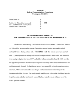 Before the Federal Communications Commission Washington, D.C. 20554 in the Matter Of: Petition for Rulemaking to Amend the Land