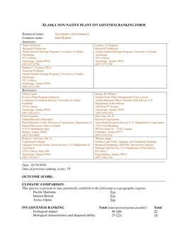 Geranium Robertianum L. Common Name: Herb Robert Assessors: Timm Nawrocki Lindsey A