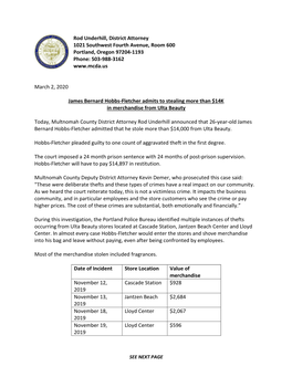 Rod Underhill, District Attorney 1021 Southwest Fourth Avenue, Room 600 Portland, Oregon 97204-1193 Phone: 503-988-3162