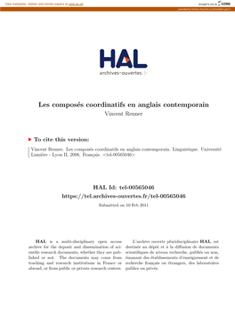 Les Composés Coordinatifs En Anglais Contemporain