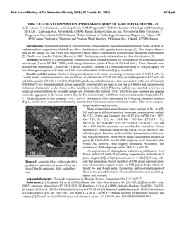 TRACE ELEMENT COMPOSITION and CLASSIFICATION of Ni-RICH ATAXITE ONELLO