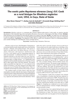 The Exotic Palm Roystonea Oleracea (Jacq.) of Cook As a Rural Biotype