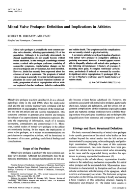 Mitral Valve Prolapse: Definition and Implications in Athletes