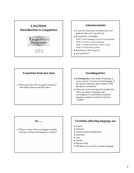 LNGT0101 Introduction to Linguistics