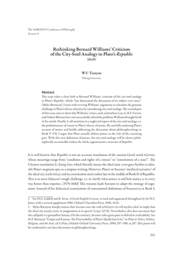 Rethinking Bernard Williams' Criticism of the City-Soul Analogy in Plato's Republic