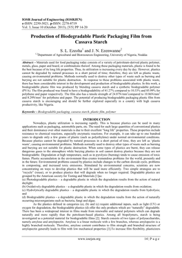 Production of Biodegradable Plastic Packaging Film from Cassava Starch