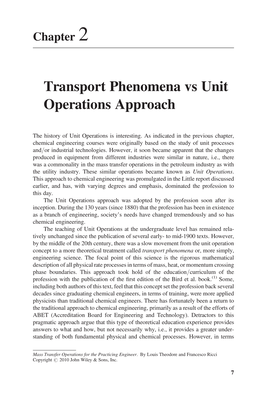 Transport Phenomena Vs Unit Operations Approach