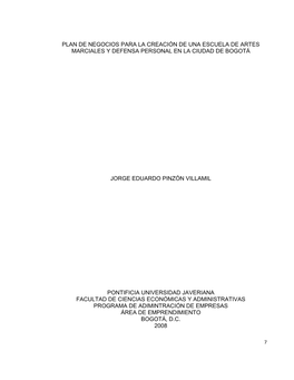 Plan De Negocios Para La Creación De Una Escuela De Artes Marciales Y Defensa Personal En La Ciudad De Bogotá