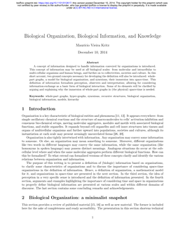 Biological Organization, Biological Information, and Knowledge