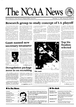 December 15, 1993, Volume 30, Number 45 Research Group to Study Concept of I-A Playoff