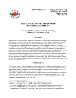 Design Input Ground Motion Based on Regional Seismisity