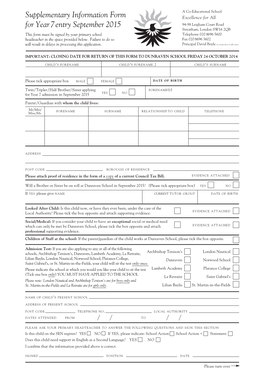 Supplementary Information Form for Year 7Entry September 2015
