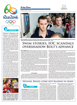 Swim Stories, IOC Scandals Overshadow Bolt's Advance