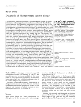 Diagnosis of Hymenoptera Venom Allergy