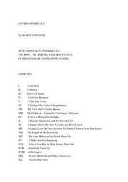 DAVID COPPERFIELD by CHARLES DICKENS AFFECTIONATELY INSCRIBED to the HON. Mr. and Mrs. RICHARD WATSON, of ROCKINGHAM, NORTHAMPT