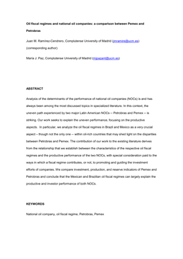 Oil Fiscal Regimes and National Oil Companies: a Comparison Between Pemex And