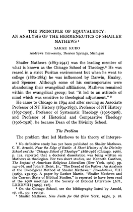 AN ANALYSIS of the HERMENEUTICS of SHAILER MATHEWS SAKAE KUBO Andrews University, Berrien Springs, Michigan