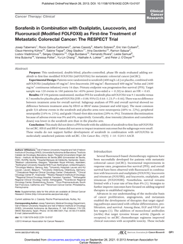 Sorafenib in Combination with Oxaliplatin, Leucovorin, and Fluorouracil (Modified FOLFOX6) As First-Line Treatment of Metastatic Colorectal Cancer: the RESPECT Trial