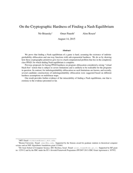 On the Cryptographic Hardness of Finding a Nash Equilibrium