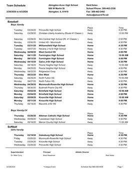 Team Schedule Baseball Softball