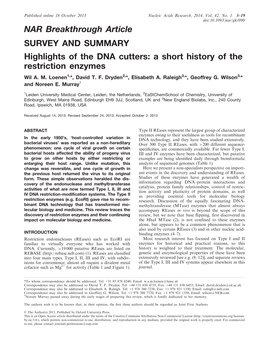 A Short History of the Restriction Enzymes Wil A