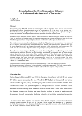 Regional Policy of the EU and Intra-Regional Differences in Development Levels