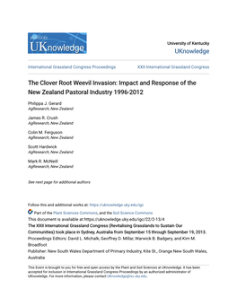 The Clover Root Weevil Invasion: Impact and Response of the New Zealand Pastoral Industry 1996-2012