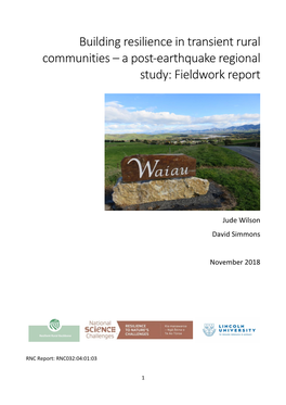 Building Resilience in Transient Rural Communities – a Post-Earthquake Regional Study: Fieldwork Report