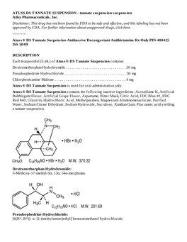 Atuss® DS Tannate Suspension Antitussive Decongestant Antihistamine Rx Only PIN 400425 ISS 10/09