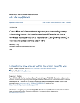 Chemokine and Chemokine Receptor Expression During Colony Stimulating Factor-1-Induced Osteoclast Differentiation in the Toothle