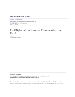 Real Rights in Louisiana and Comparartive Law: Part I A