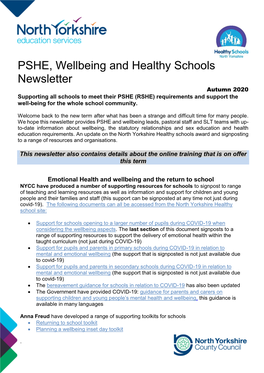 PSHE, Wellbeing and Healthy Schools Newsletter