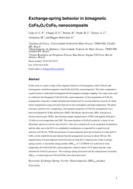 Exchange-Spring Behavior in Bimagnetic Cofe2o4/Cofe2