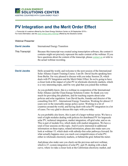 PV Integration and the Merit Order Effect (Webinar Transcript)