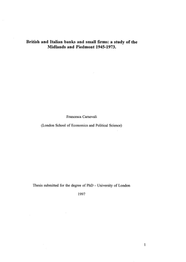 British and Italian Banks and Small Firms: a Study of the Midlands and Piedmont 1945-1973