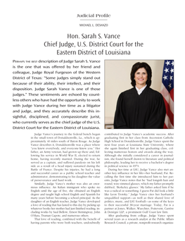 Hon. Sarah S. Vance Chief Judge, U.S. District Court for the Eastern District of Louisiana