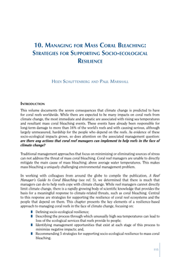 Managing for Mass Coral Bleaching: Strategies for Supporting Socio–Ecological Resilience