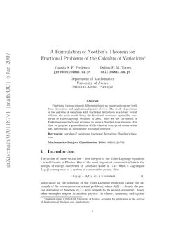 A Formulation of Noether's Theorem for Fractional Problems Of