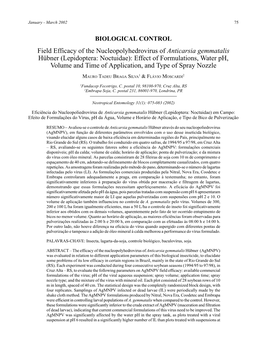 Anticarsia Gemmatalis Hübner (Lepidoptera: Noctuidae): Effect of Formulations, Water Ph, Volume and Time of Application, and Type of Spray Nozzle