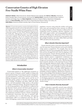 Conservation Genetics of High Elevation Five-Needle White Pines