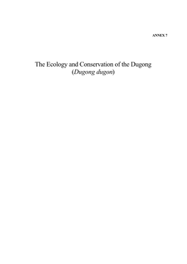 The Ecology and Conservation of the Dugong (Dugong Dugon)