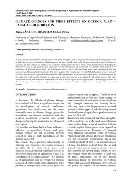 Climate Changes and Their Effects on Oltenia Plain – Caracal Microregion