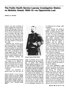 The Public Health Service Leprosy Investigation Station on Molokai, Hawaii, 1909-13-An Opportunity Lost