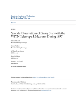 Speckle Observations of Binary Stars with the WIYN Telescope. I