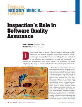 Inspection's Role in Software Quality Assurance