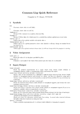 Common Lisp Quick Reference