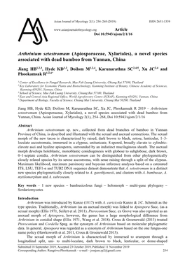 Arthrinium Setostromum (Apiosporaceae, Xylariales), a Novel Species Associated with Dead Bamboo from Yunnan, China