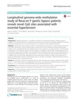 Longitudinal Genome-Wide Methylation Study of Roux-En-Y Gastric Bypass Patients Reveals Novel Cpg Sites Associated with Essential Hypertension Adrian E