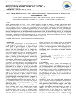 Impact of Geographical Factors on Culture and Cultural Landscapes