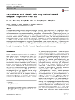 Preparation and Application of a Molecularly Imprinted Monolith for Specific Recognition of Domoic Acid